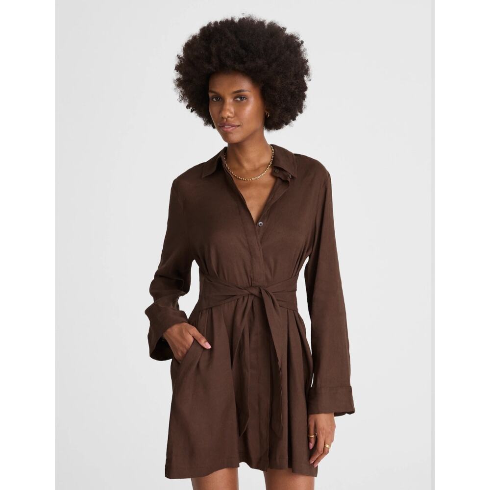 NWT Madewell Tie-Front Shirtdress Brown Size 14 Retail $148 - Picture 2 of 8
